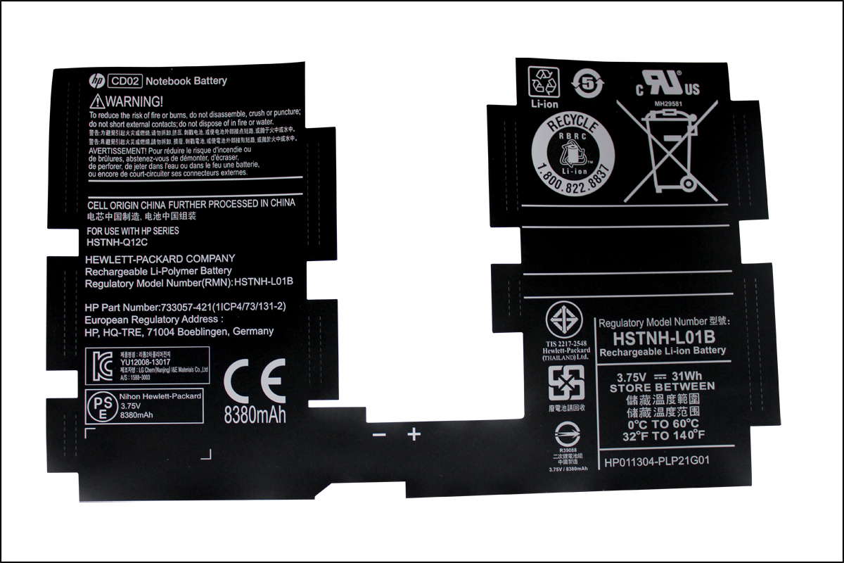 惠普电脑电池UL标签